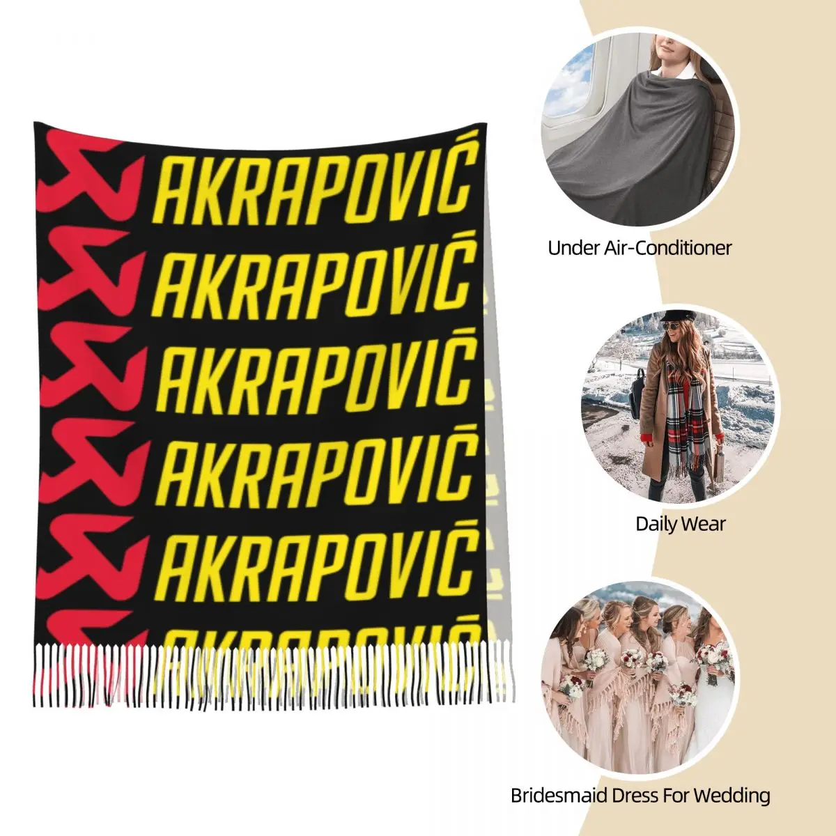 Akrapovics Logo AKS Motorcycle Exhaust Scarf Tassel Scarves Women Soft Warm Shawls and Wraps Long Fall Winter Shawl Wrap