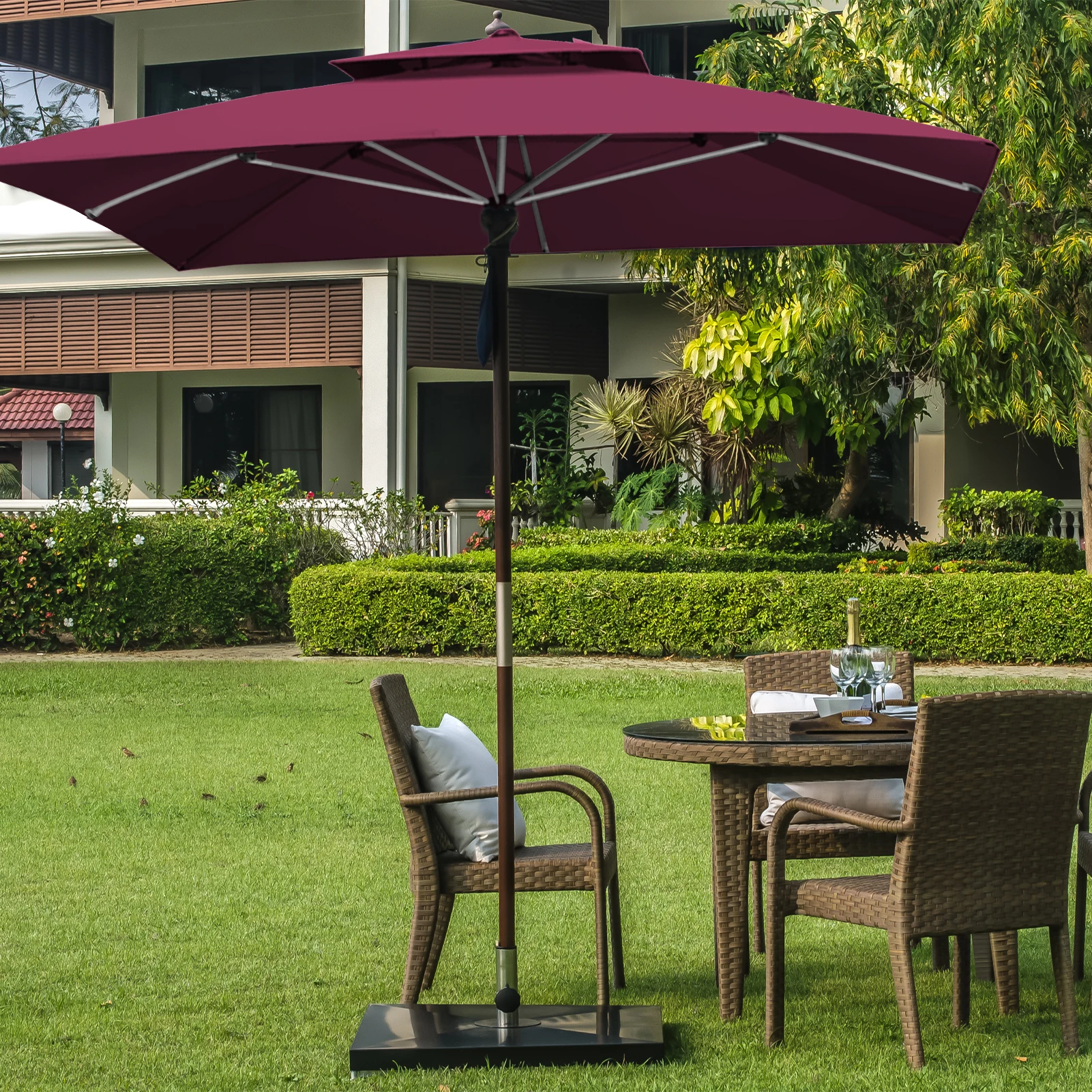 3*3m kwadratowa powierzchnia parasola dla podwójnie zwieńczona rzymska parasolka wodoodporna ochrona UV Parasol Parasol bez stojaka