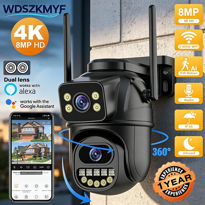 4kデュアルレンズwifi接続8mpカメラ防水ip66-6倍デジタルズームセキュリティウェブカメラai自動追跡ip-ptzビデオカメラ