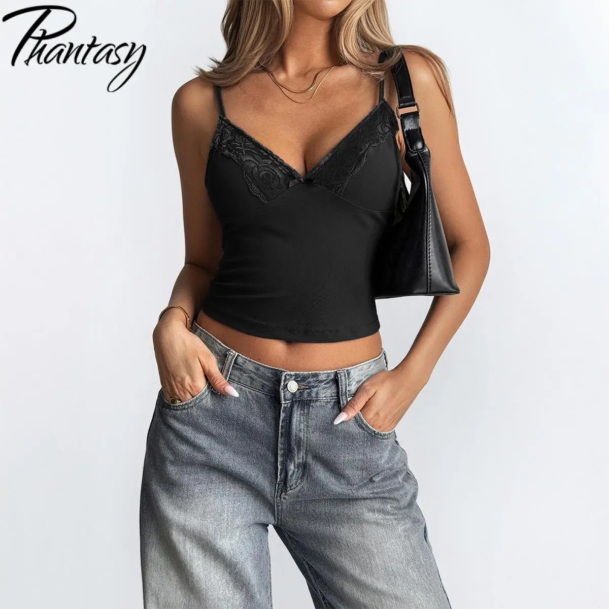 

Phantasy Women Y2K Vest Sexy Spicy Girl Style Solid Color Suspender Lace T-Shirt Vest Retro Elegant Vest Vestido 2025 Summer