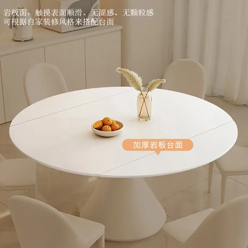 Rock board mesa de jantar branco moderno e minimalista luz do agregado familiar luxo rotativo telescópica dobrável mesa comedor móveis para casa