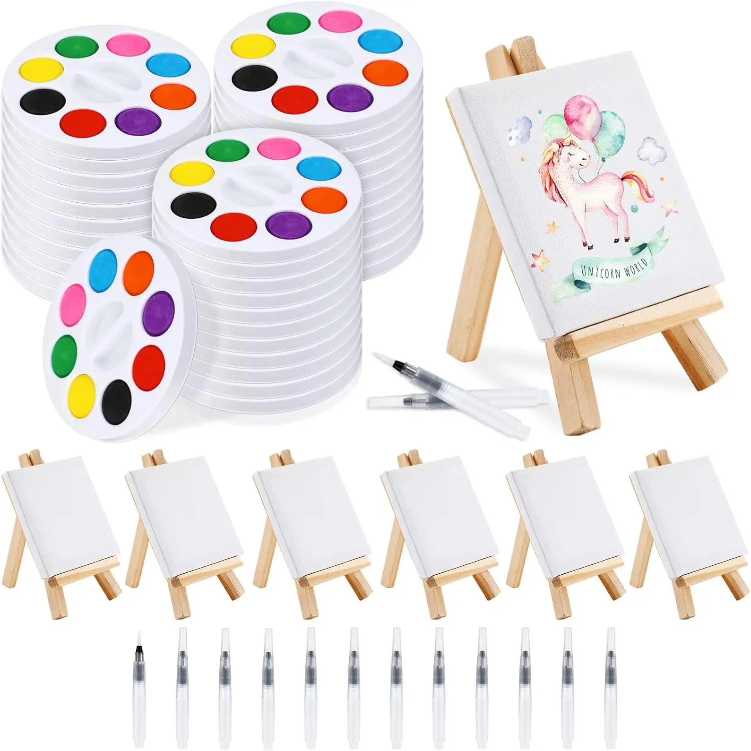 

Watercolor Paint Sets 8 Colors Watercolor with 3 x 3 Inch Gift Painting Canvas Panel Valentine Mini Wooden Easel Set Str