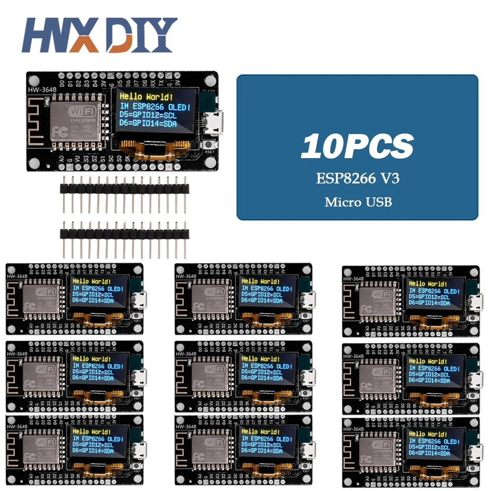 1-10PCS NodeMCU ESP8266 V3 Development Board with 0.96 Inch OLED Display CH340 ESP-12F WiFi Module TYPE-C For Arduino/Micropytho