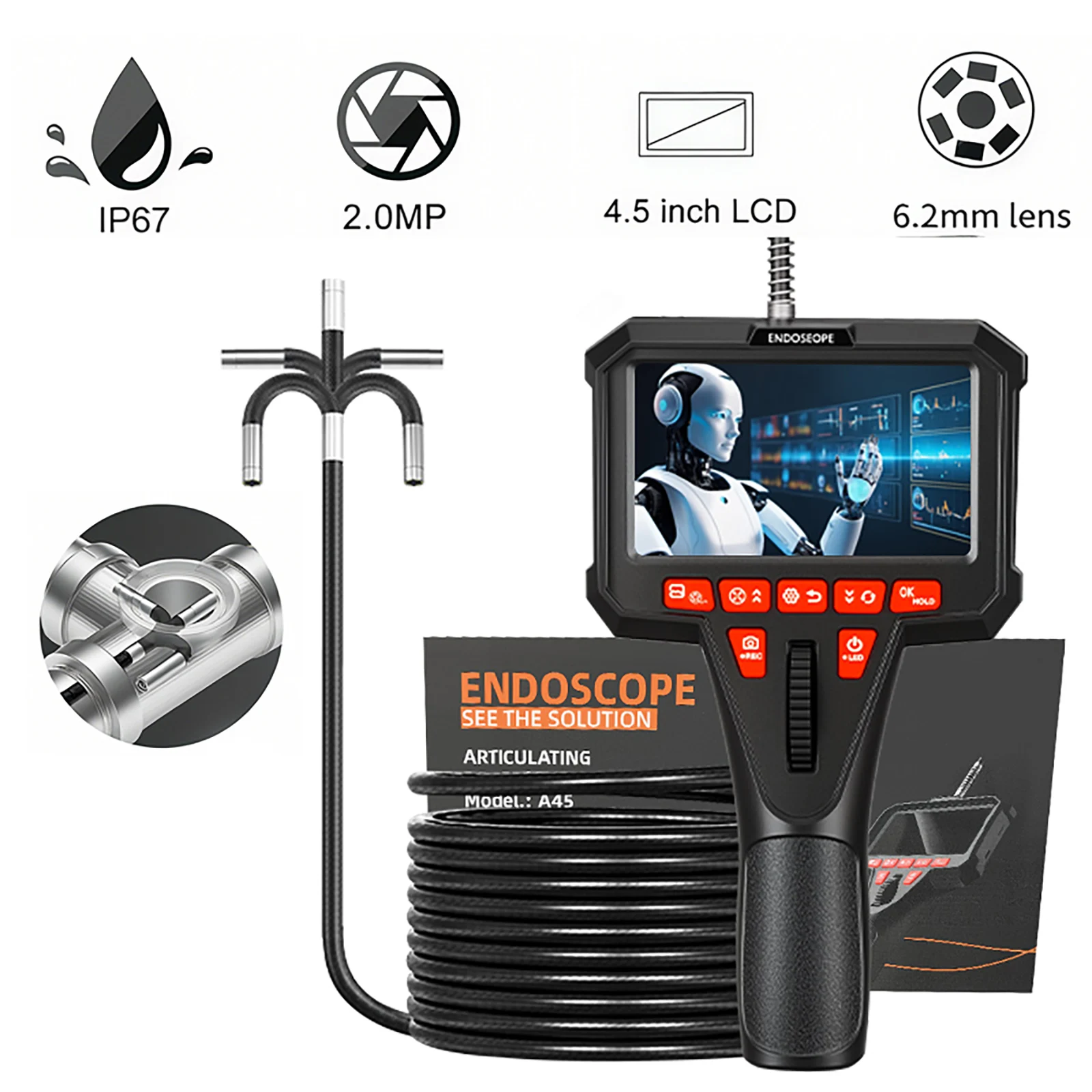 

Automobile Endoscope Camera with Light Articulating Borescope Waterproof Probe Two-Ways Inspection Camera with 6 LED For Car