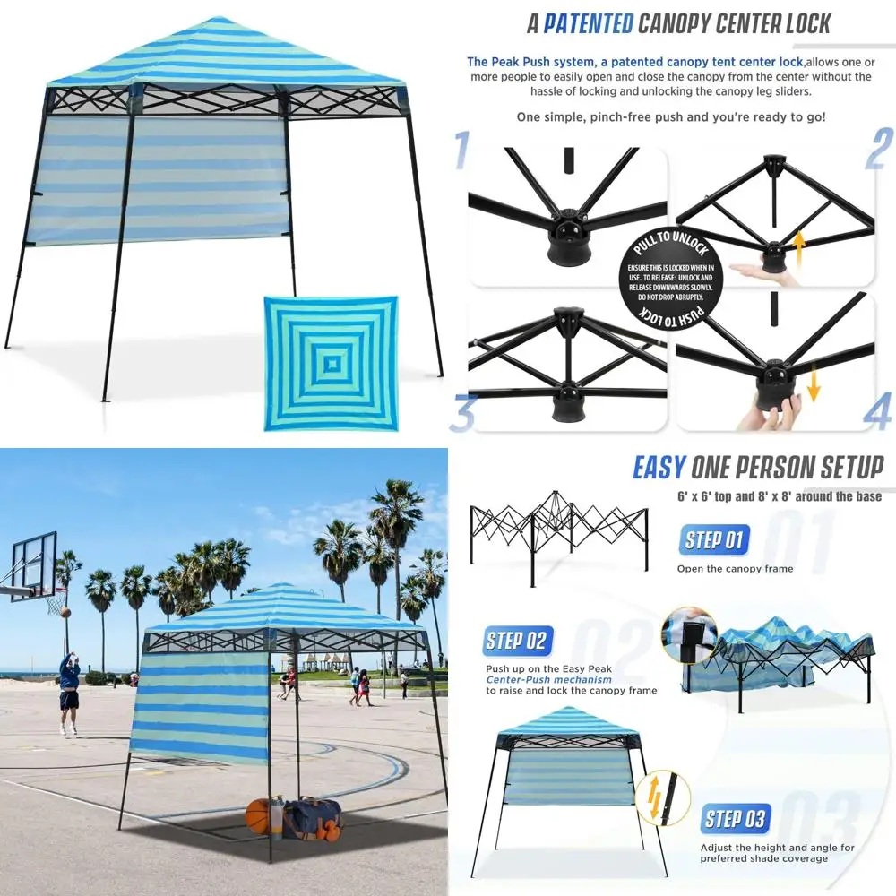 

Portable 8x8 Instant Canopy Tent with Sidewall, Compact Slant Leg Shelter for Beach, Sports, Camping, Outdoor Events