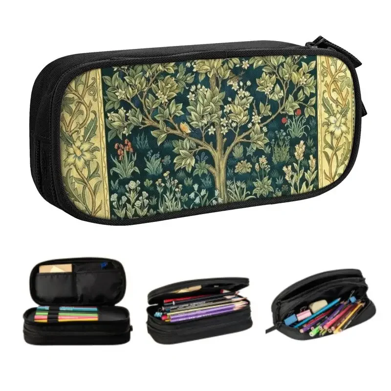 Tree Of Life By William Morris Pencil Cases for Girl Boy Large Storage Floral Textile Pattern Pen Box Bag School Accessories