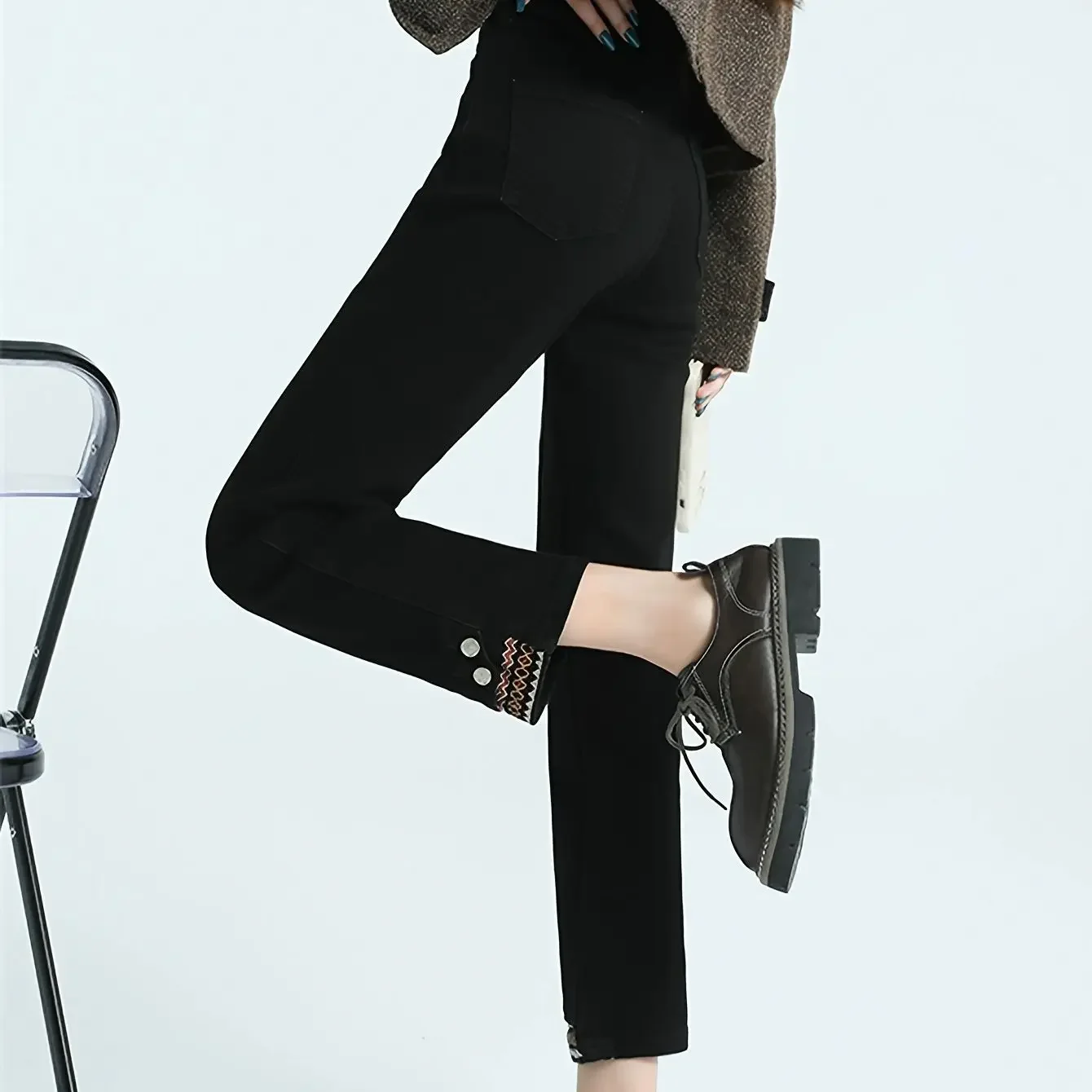 Celana Jeans Y2k Wanita Hitam Model Straight Leg Patchwork Bordir Kasual Celana Pendek Vintage Retro Denim Distressed