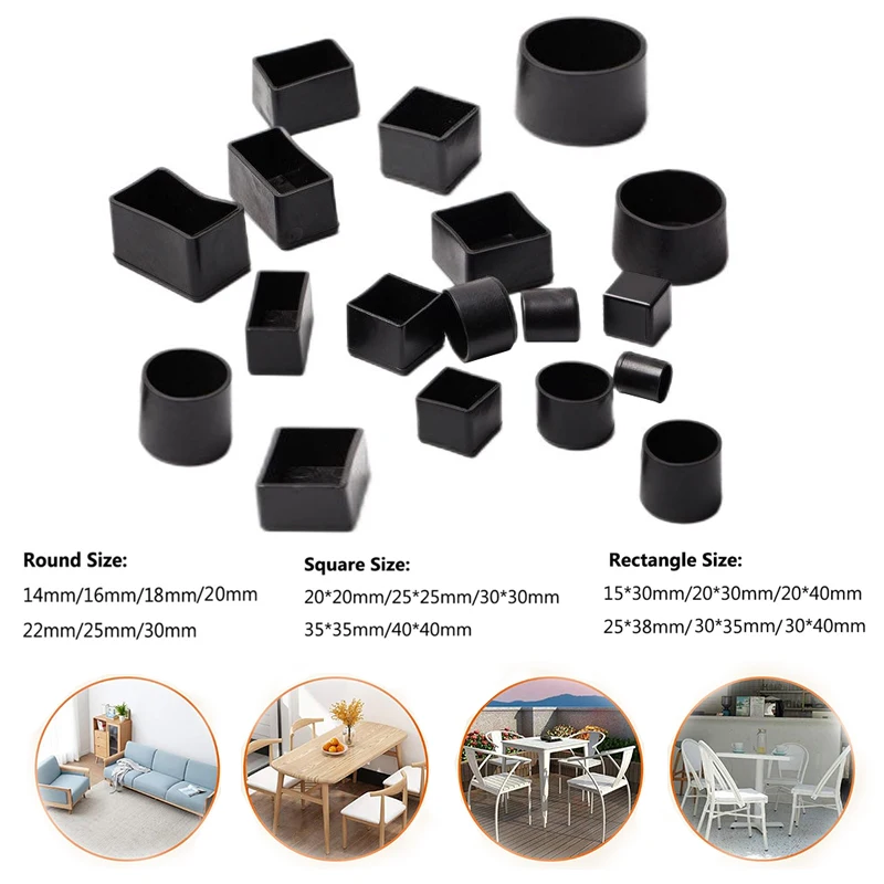 

8pcs~4pcs Silicone Table Chair Leg Tips Caps Black Non-slips Floor Protector Furniture Bottom Reduce Noise End Covers