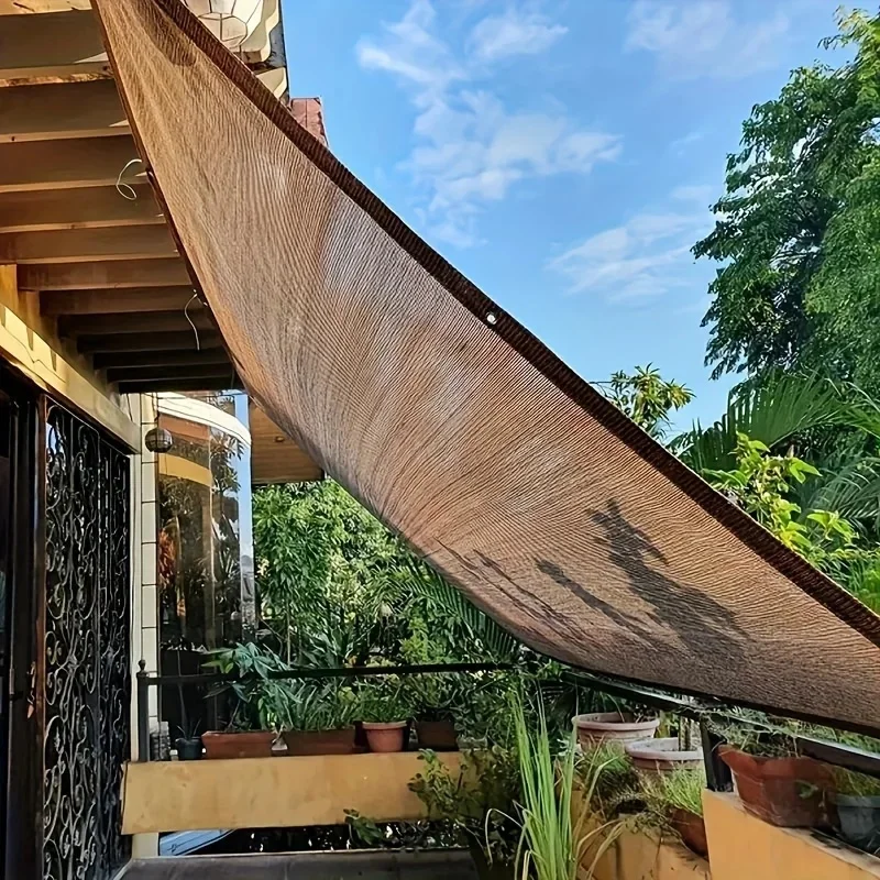 Brown UV Blocking Sun Shade Net Canopy, Durable Outdoor Sun Shelter for Garden, Pool, Camping & Picnic Travel