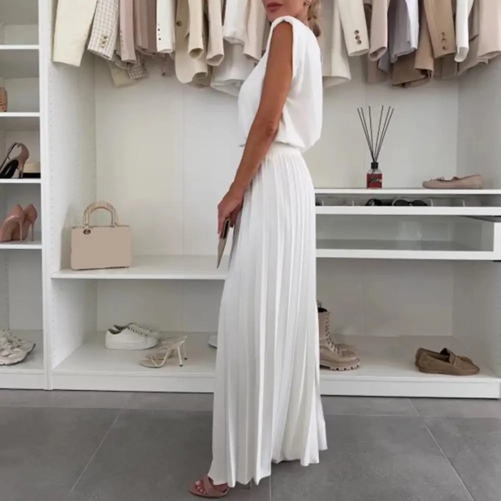 

Polyester Suit for Women Stylish Women's 2-piece Sets Sleeveless Crew Neck Top with Wide Leg Pants Casual for Summer for Spring