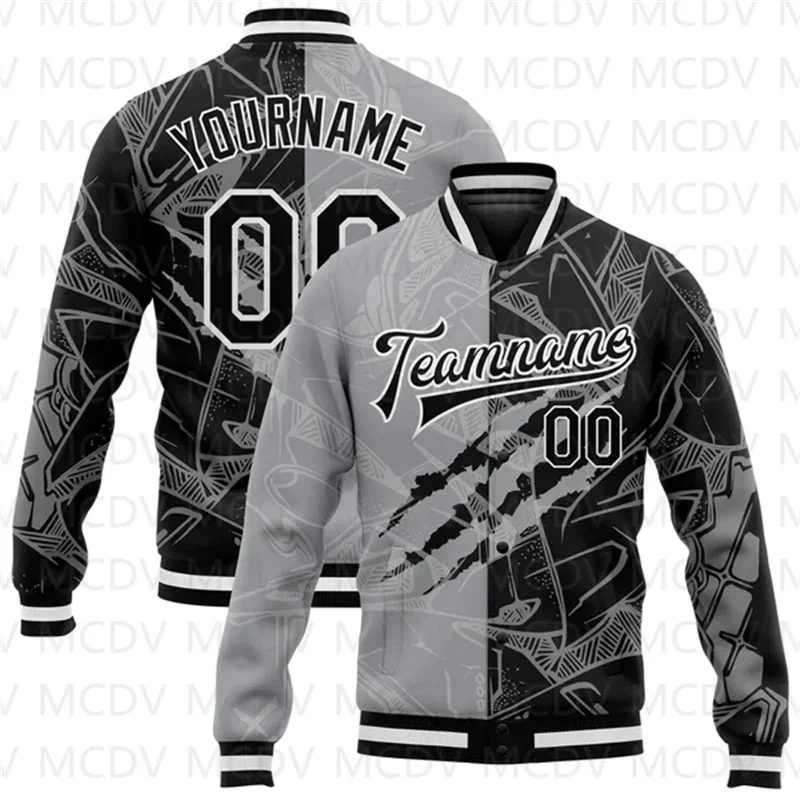 Custom Graffiti Pattern Black Red-Old Gold 3D Bomber Full-Snap Varsity Letterman Jacket