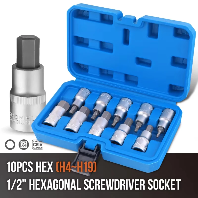 10Pcs 세트 1/2inch 육각형 소켓 비트 키트 래칫 렌치 자동 수리 핸드 툴에 대 한 6 각도 슬리브 육각 소켓 렌치
