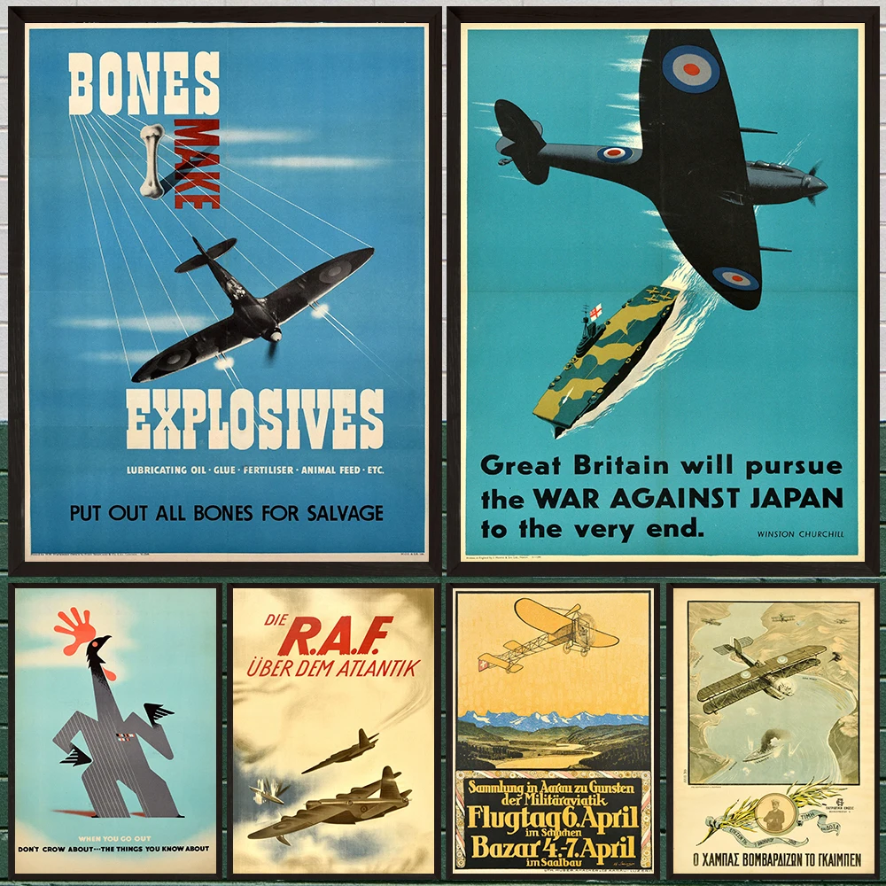 

Vintage World War Two Propaganda Poster Print,Wwii Plane And Bomber Antique Wall Art Canvas Painting Home Decor Unframed