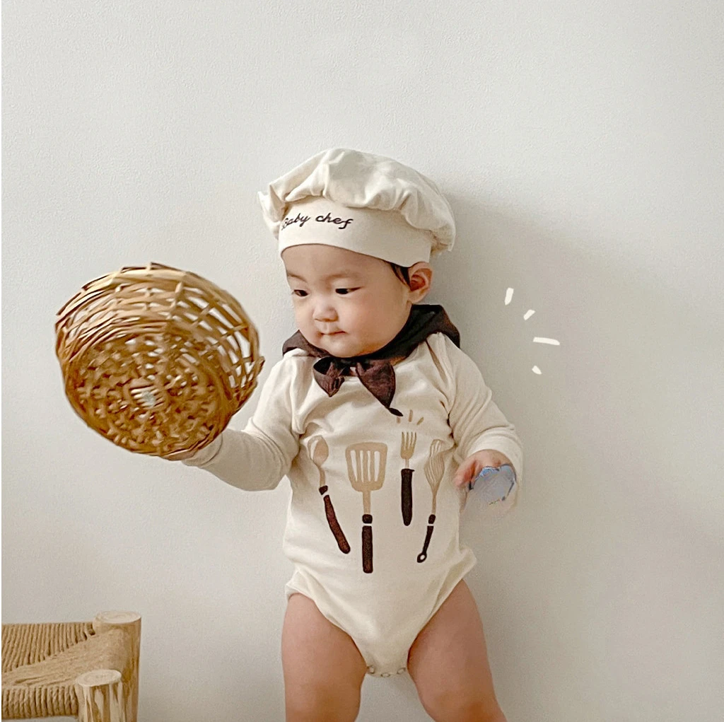 

2024 Spring New Baby Chef Style Harper Baby One Piece Baby Centenary Fashion Popular Versatile Cute Romper