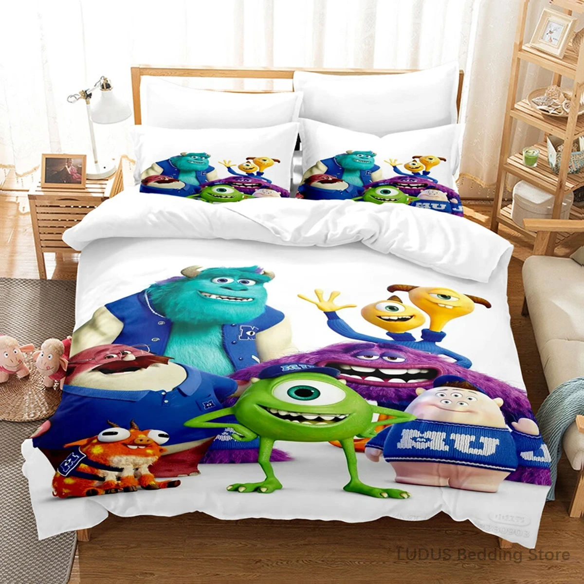 

Monsters University Bedding Set Kawaii Sulley Mike Duvet Cover with Pillow Shams Queen Full Twin Size Quilt Cover Home Decor