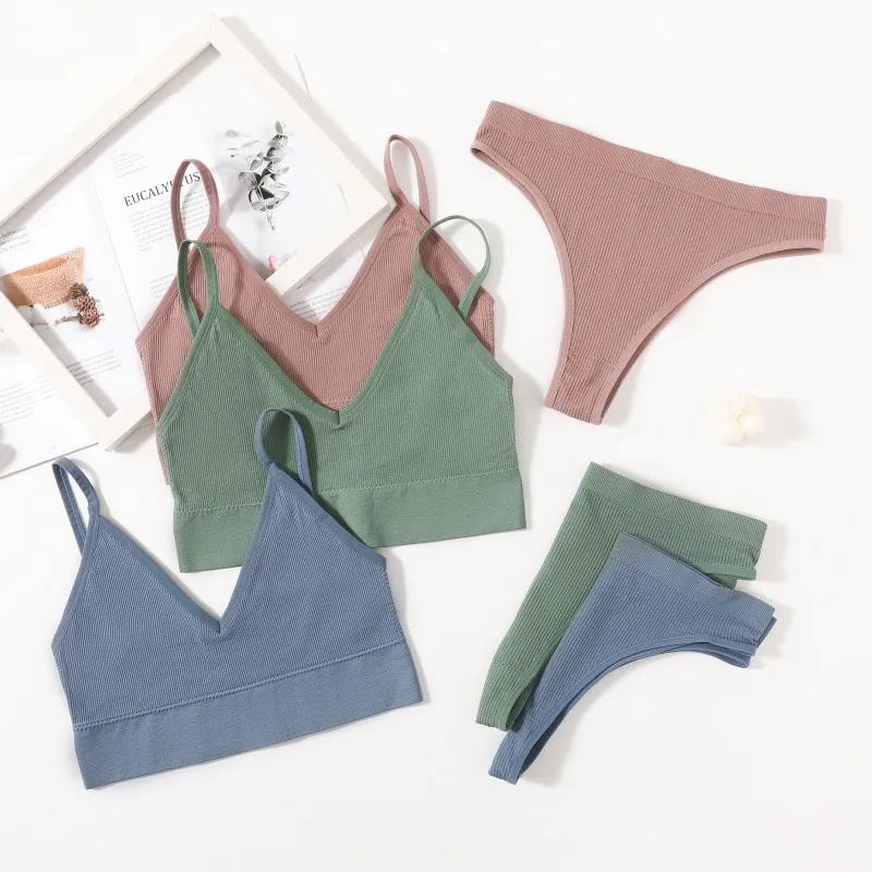 Nahtloses BH- und Höschen-Set für Damen, niedriger Bund, hoher Beinausschnitt, Tanga, bügelloses BH-Top, sexy Dessous, Damen-U-Back-Unterwäsche-Set