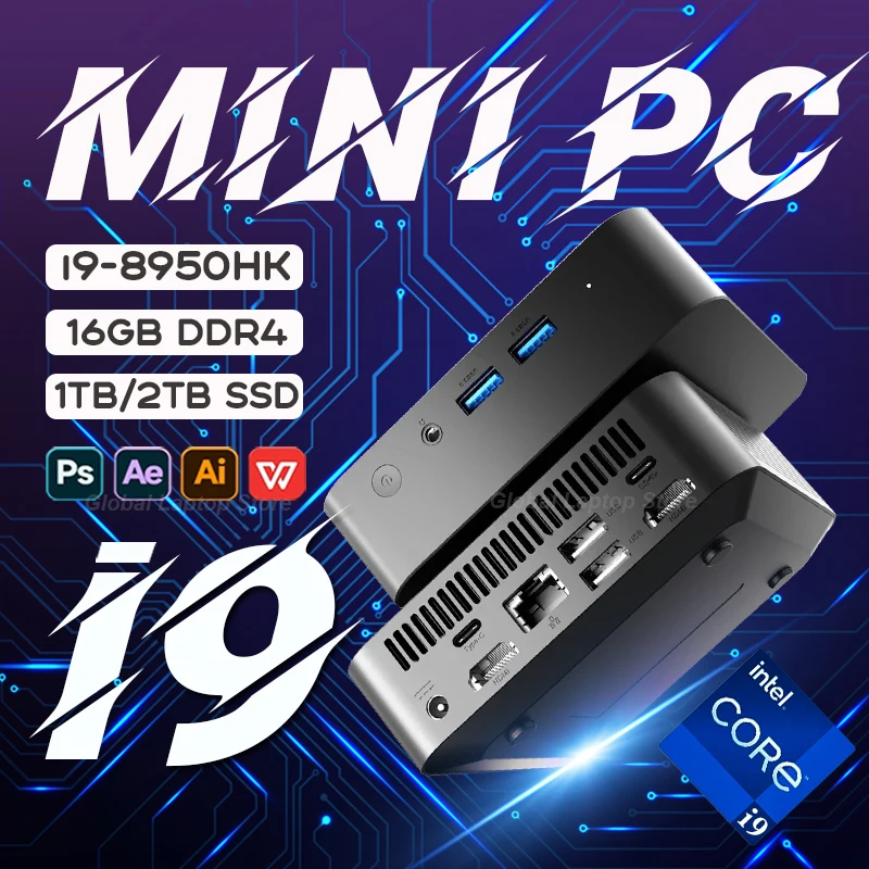 

Mini PC Intel Core i9 8950HK Windows 11 Pro 16GB DDR4 1TB SSD Pocket Computer Type-C 4K Gamer Desktop PC Gaming Computer WiFi 6
