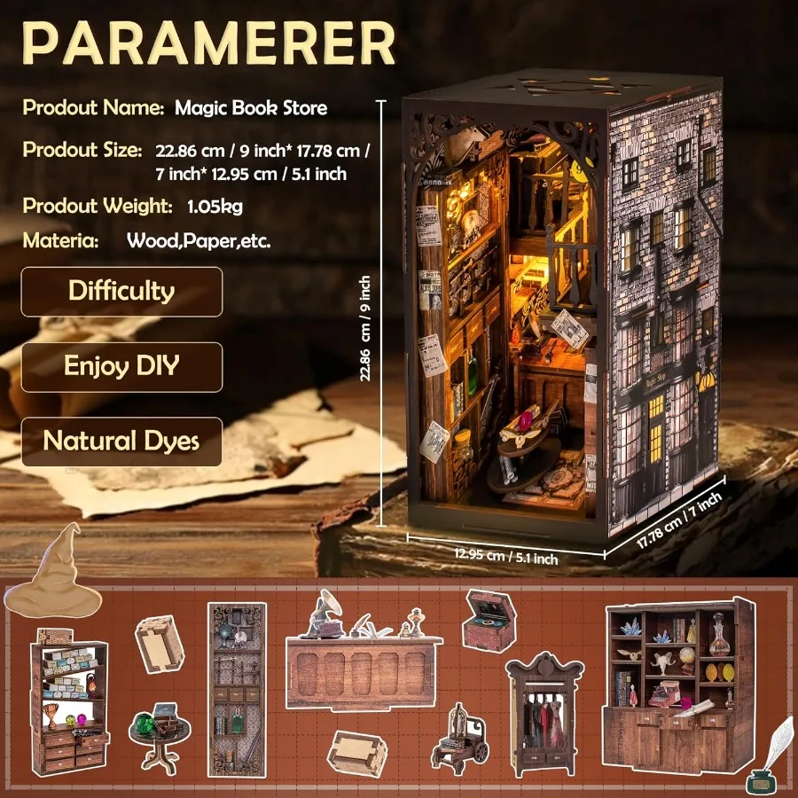 مجموعة أدوات ألغاز خشبية ثلاثية الأبعاد يمكنك صنعها بنفسك، رف كتب مصغر لديكور المنزل، مثالية لموضوعات الهالوين وعيد الميلاد الإبداعية #5