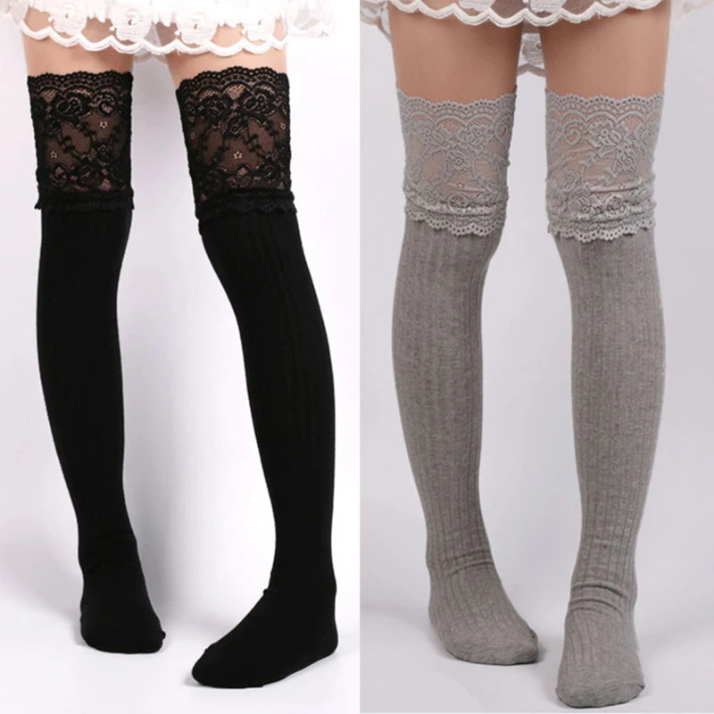 Chaussettes Hautes en Coton pour Femme, Bas Chauds, Au-Dessus du Genou, Longs, à Lacets, Sexy