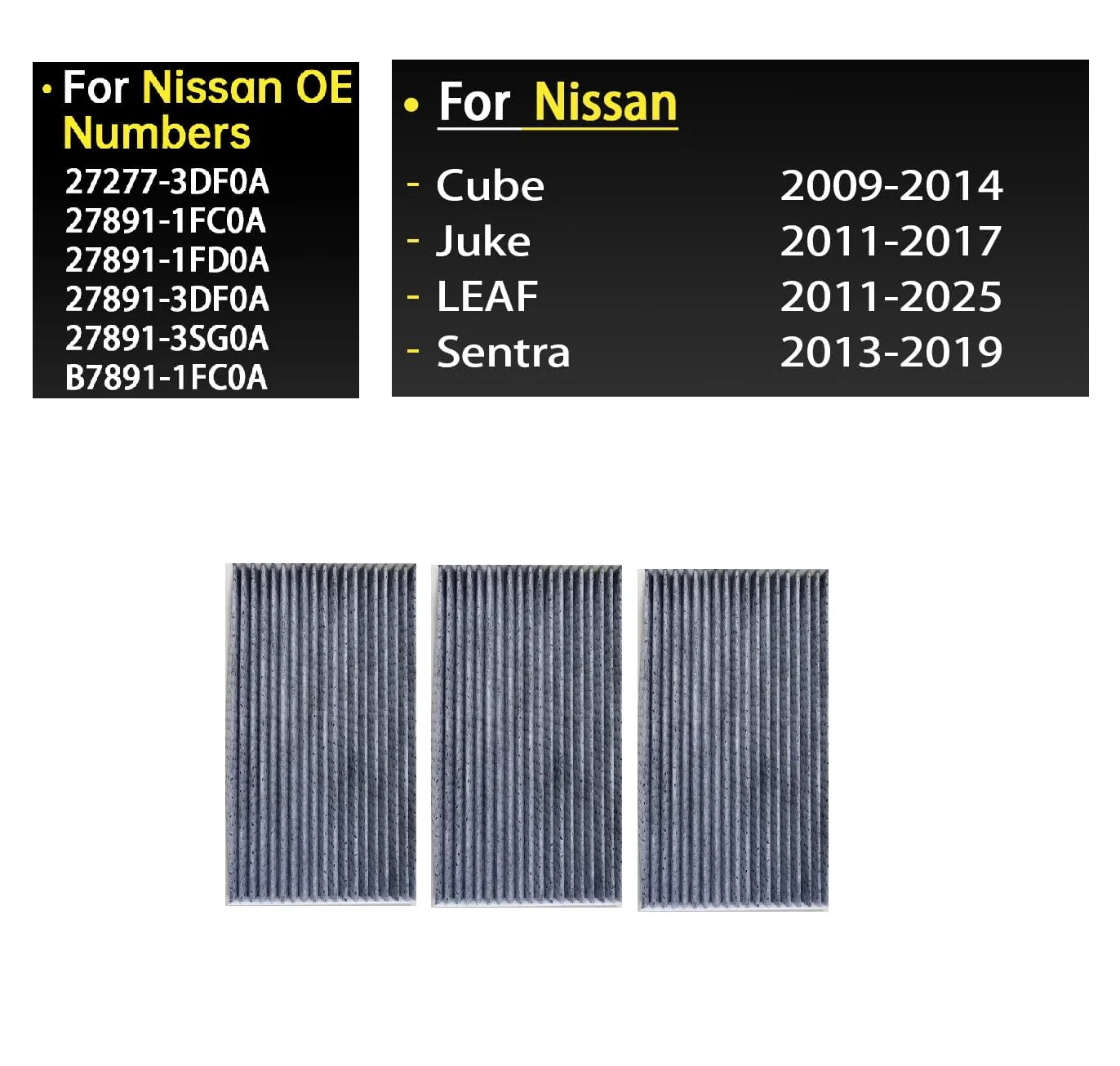 Filtro de cabina de 3 piezas B7891-1FC0A para Nissan Cube Juke Leaf Sentra Pulasr Sylphy 2013 2014 2015 2016 2017