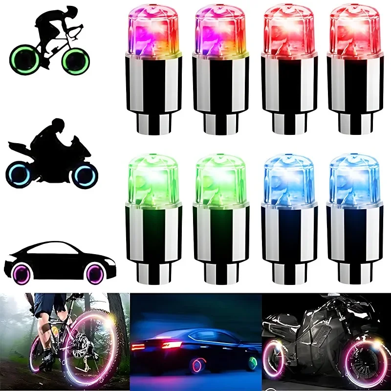 2/8pcs Tire Valves Cap LED Lights Universal Car Motorcycle Bicycle Tyre Hub Motion Sensor Glowing Bulbs Cycling Lamp Accessories