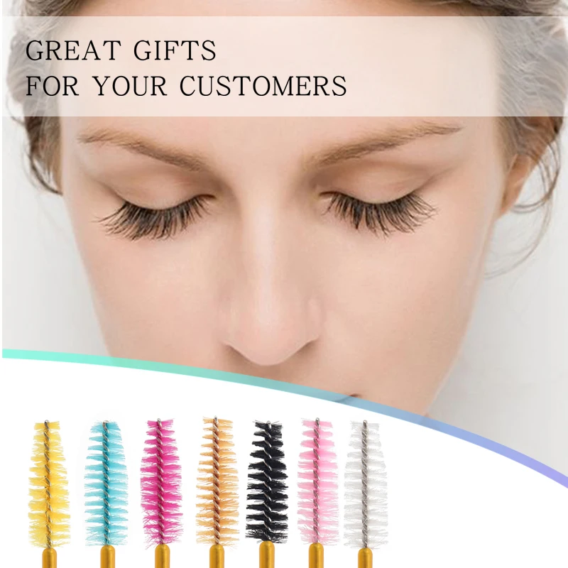 Brosse de maquillage jetable pour cils, baguettes de Mascara, Mini brosses à cils dorées, peigne à sourcils court, outil d'extension de cils, 50 pièces