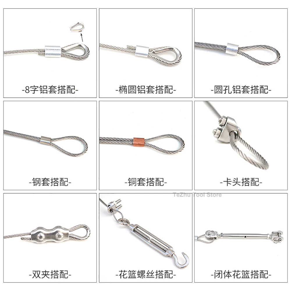 Diameter 0.27mm-10mm 304 Stainless Steel Wire Rope Soft Cable Fishing Clothesline Lifting Rustproof Line 1*7 7*7 7*19 Structure