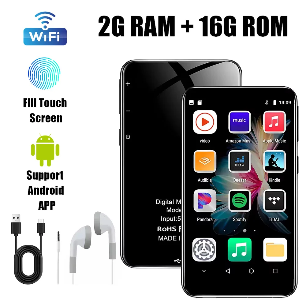 8-64G MP3 Player With Bluetooth5.0 and WiFi 3.6inch Full Touch Screen MP4 Player With Spotify Android 8.1 Streaming Music Player