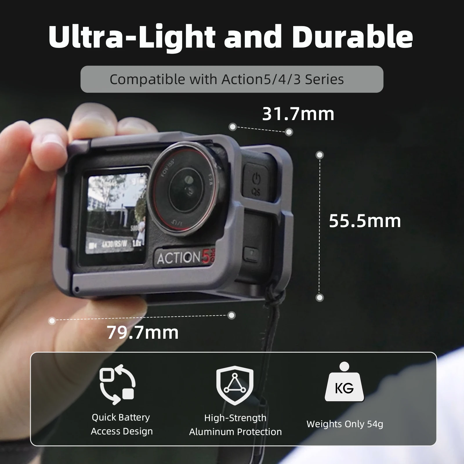 TELESIN Metal Protective Frame Combo Cage for DJI OSMO Action 5 4 3 Aluminum alloy Protective Frame with Dual Cold Shoe Mount