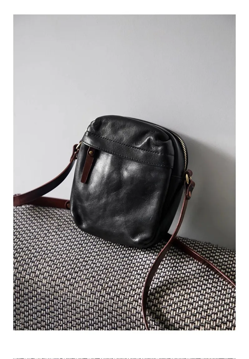 PNDME Einfache Vintage Luxus Echtleder Herren-Umhängetasche Outdoor Wochenend- und Alltagstasche aus natürlichem Rindsleder Handy-Umhängetasche – Detail 8