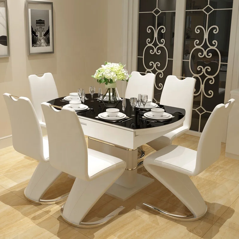 ※a Home uxury Dining Room Table Sets Round Folding Dining Table Set 6  8 Seater Chairs Stainless Steel Dining Table Base