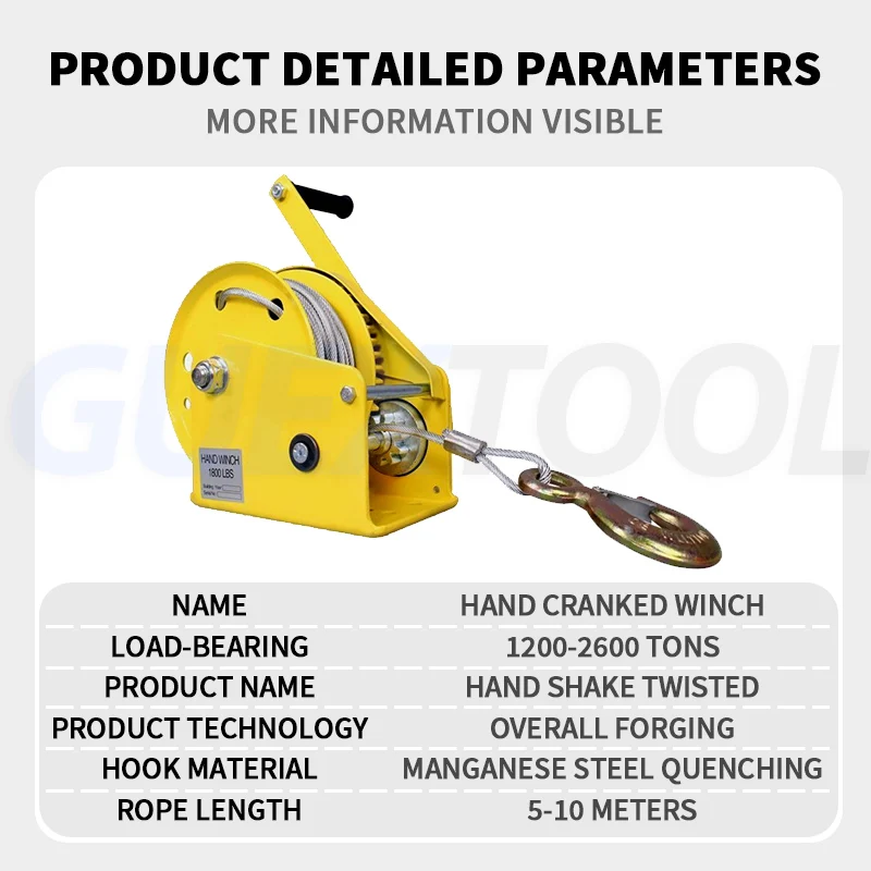 رافعة يدوية كرنك سلك حبل الجر رافعة الجر المحمولة رافعة الجر المنزلية كابستان التصنيع الميكانيكي Windlass 1200 رطل اتجاهين قفل ونش المحمولة الصغيرة