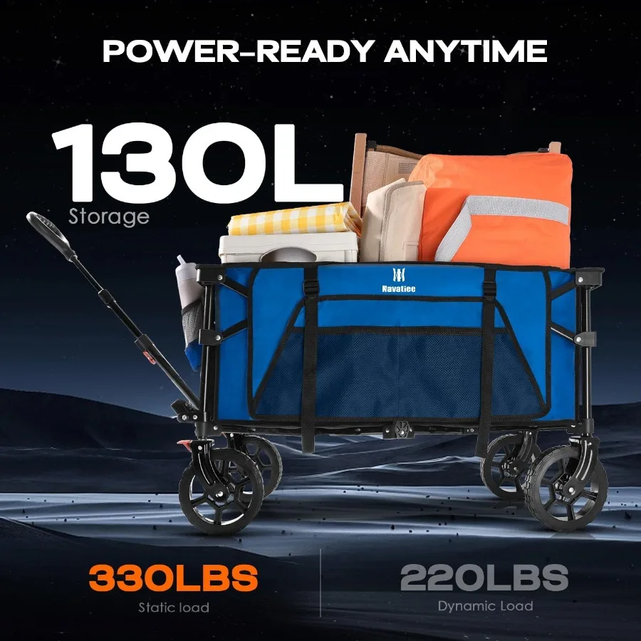 130L collapsible foldable wagon with wheels featuring large capacity cart design side pocket storage and reliable brakes ideal