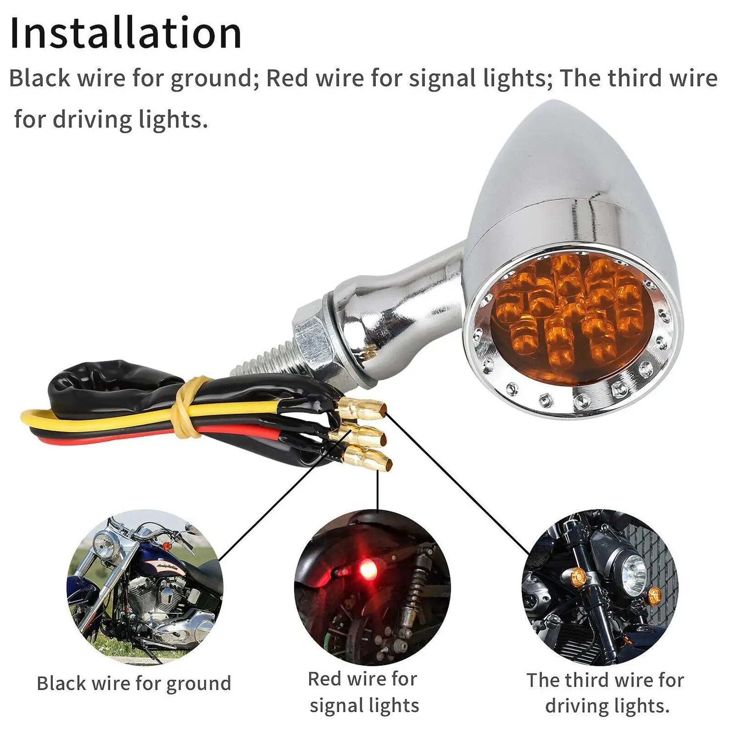 2Pcs Universal Amber Chrome Motorcycle LED Turn Signal Light Brake Running Tail Light