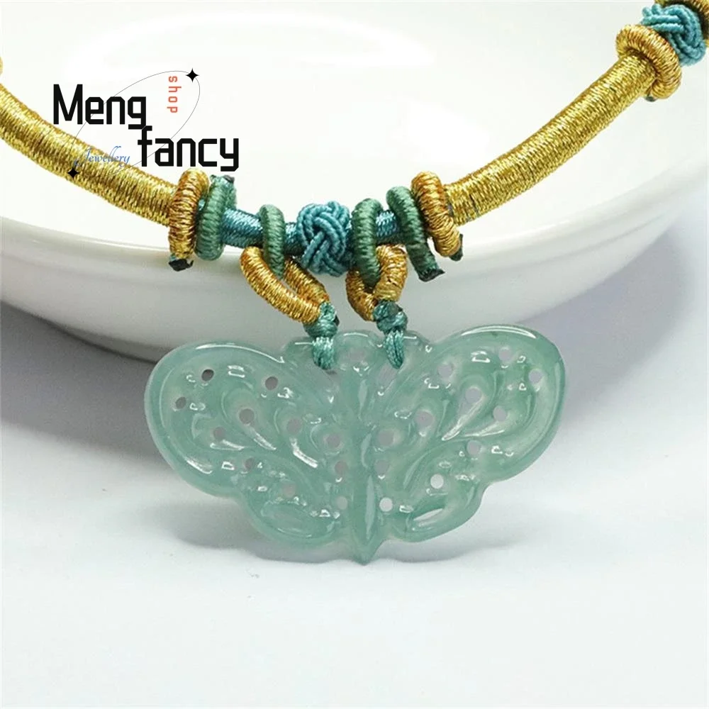 

Natural A-goods Jadeite Blue Water Butterfly Pendant Exquisite Couple High-grade Sexy Young Girls Luxury Quality Fashion Jewelry