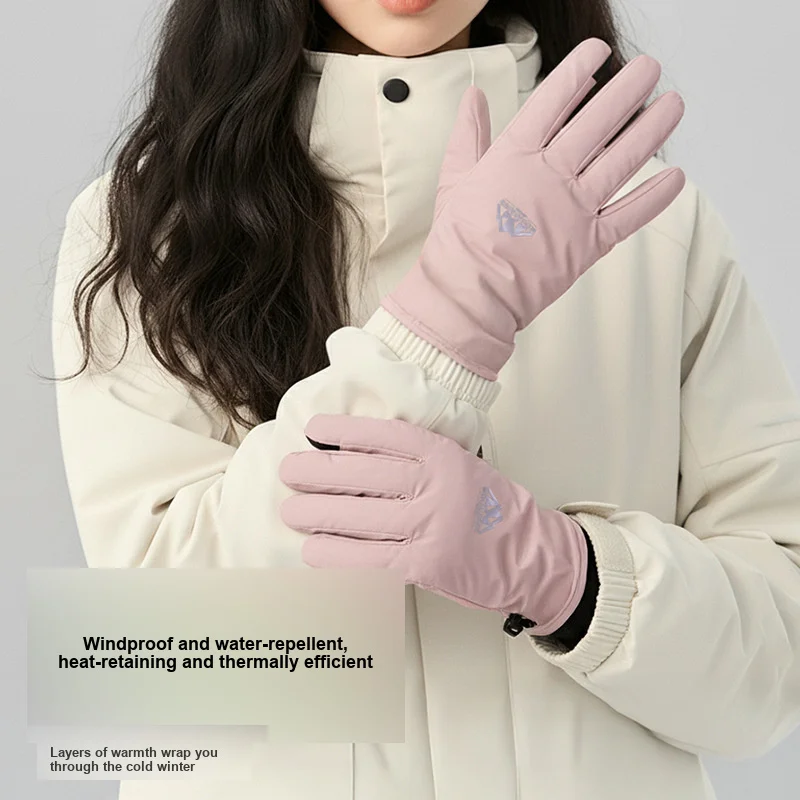 Winter Cycling Gloves Windproof Water Repellent Warm Touchscreen with Elastic Band for Outdoor Skiing Men and Women