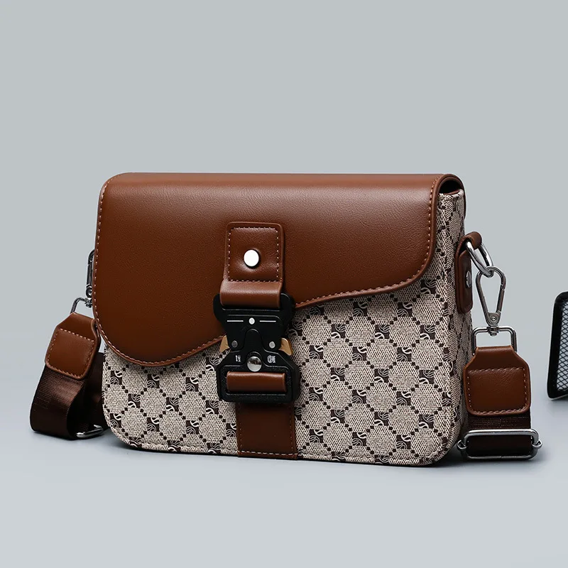 Luxury Men's Crossbody Bag Fashion Saddle Shoulder Messenger Bag Men Flap Hasp Crossbody Bags Male Floral PU Leather Sling Bags