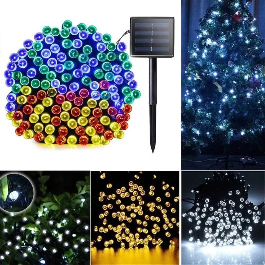 Guirnalda de luces alimentada por energía Solar LED para exteriores, resistente al agua, 7M, 12M, 22M, 8 modos, guirnalda de luces navideñas para