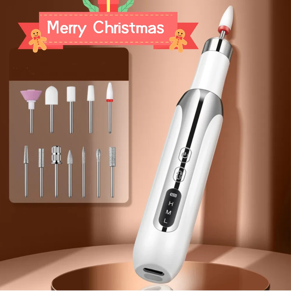 هدية عيد الميلاد مجموعة الكهربائية طلاء الأظافر لقمة ثقب الأظافر المهنية طحن تلميع الفن الرملي ملف القلم آلة أظافر #4