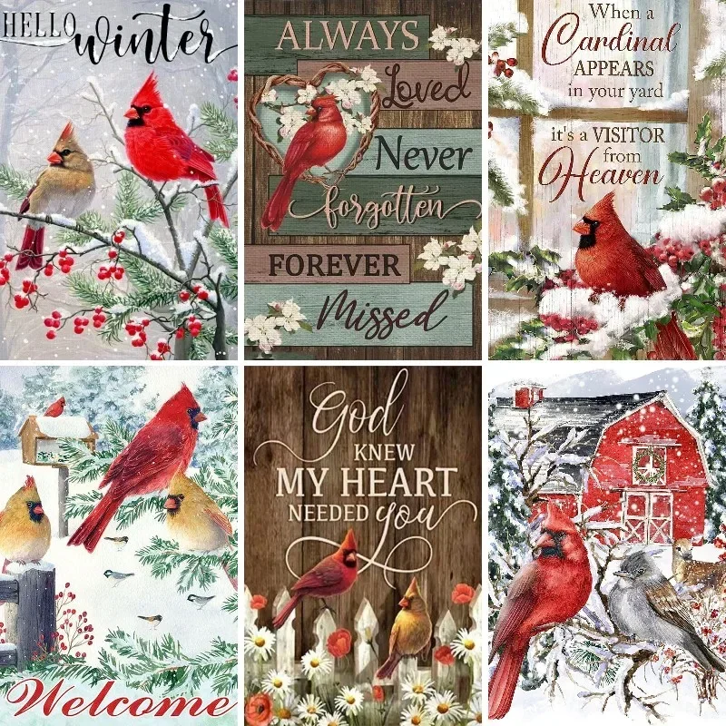 

5D DIY Diamond Painting Kit Winter Birds Cardinal Full Drill Rhinestone Embroidery Cross Stitch Arts Craft for Wall Decor Gift