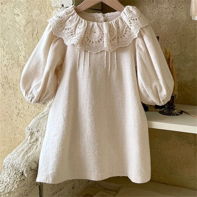 Sister Clothes 2022 New Ruffles Lace Collar Romper for Baby Girls Clothing Long Sleeve Kids Dress for Toddler Girls Costumes