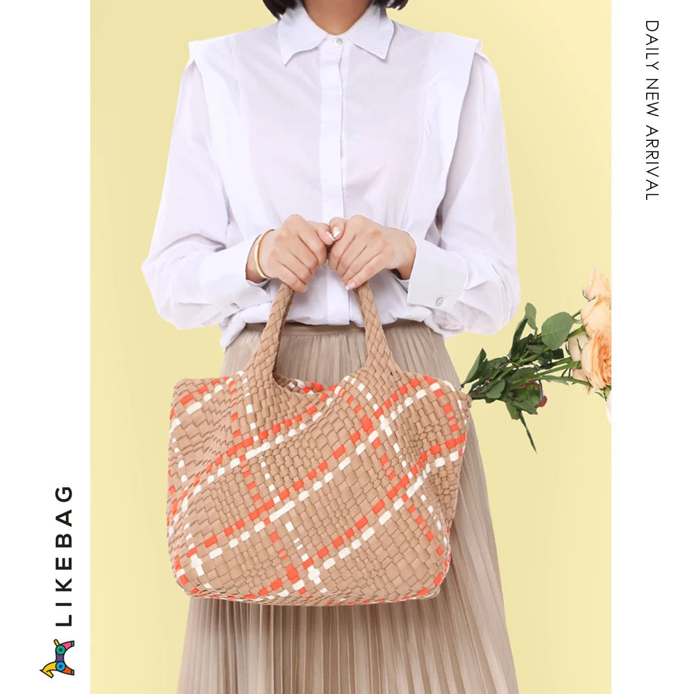 LIKEBAG Fashion Neoprene Woven Bag Nylon Large Capacity Tote Bag With Woven Clutch Bag