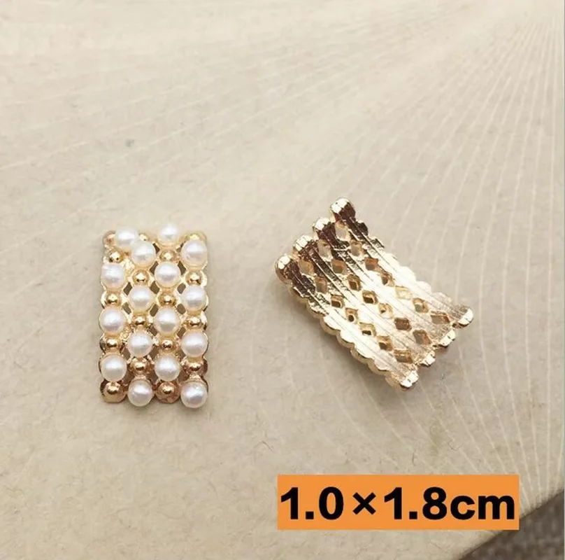 10*18MM 20Pcs/Lot Pearl Decoration Rectangle Arc-Shaped Gold Base Hair Embellishment Buttons