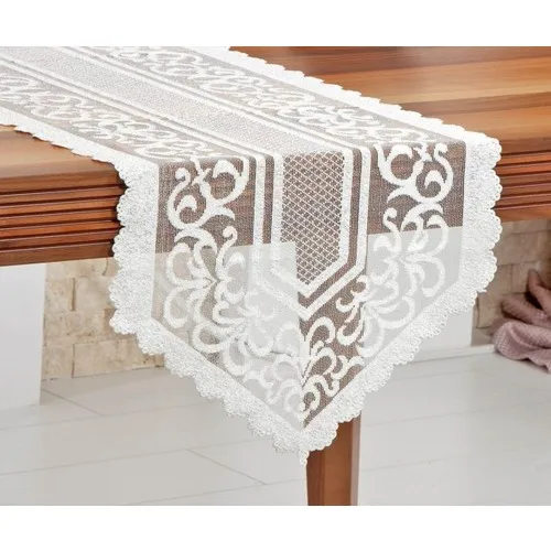 RealHomes Cream Color Knitted Lace Runner 40*140 cm ''Size Özel''