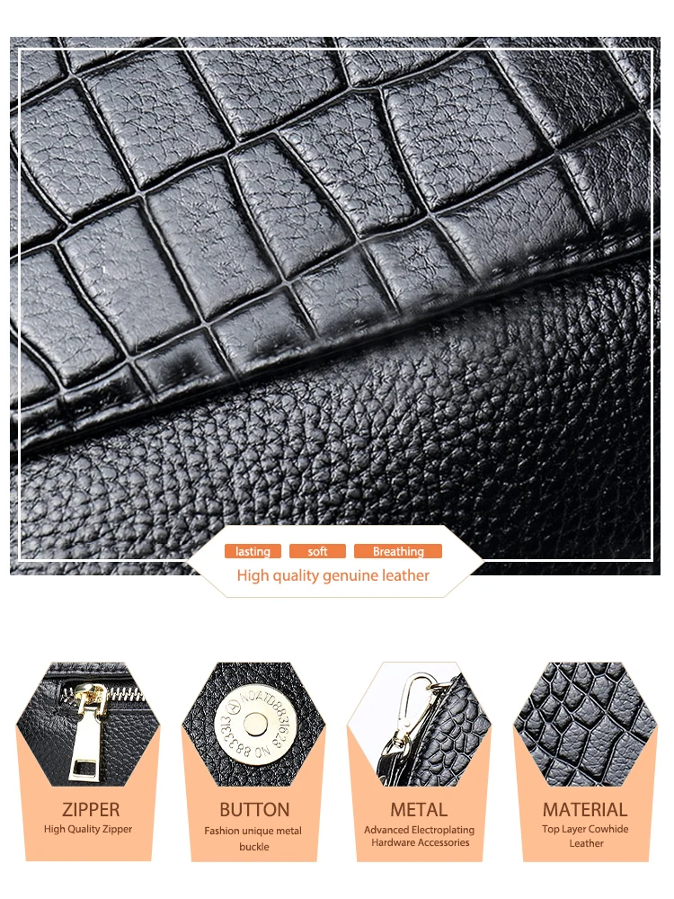 Zency Women Genuine Leather Bag Alligator Envelope Clutch Bags Leisure Shoulder Retro Crossbody Female Vintage Wristlet Handbag