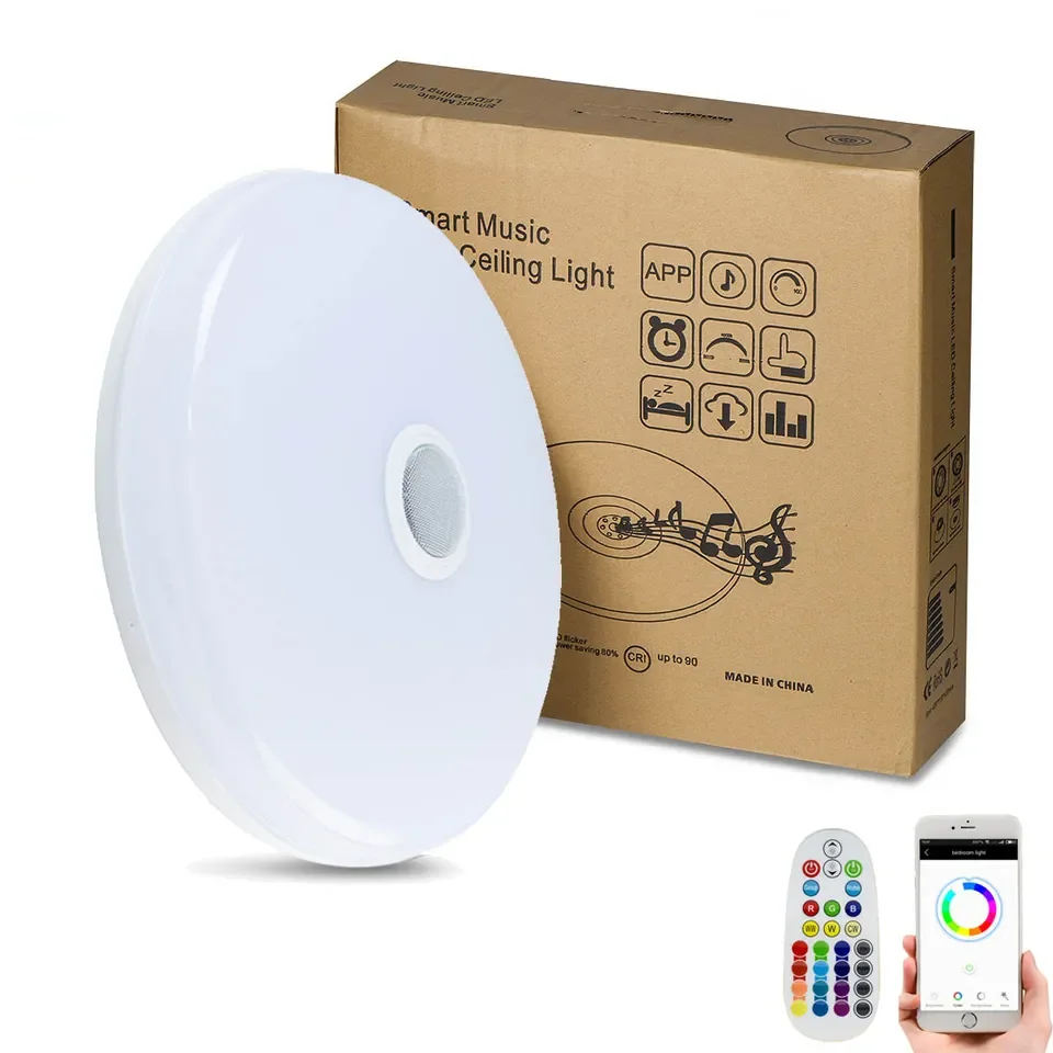 

50W Music LED Light Ceiling Speaker Smartphone APP Control Remote Color Changing Ceiling Lamp Flush Mount RGB LED Ceiling Light
