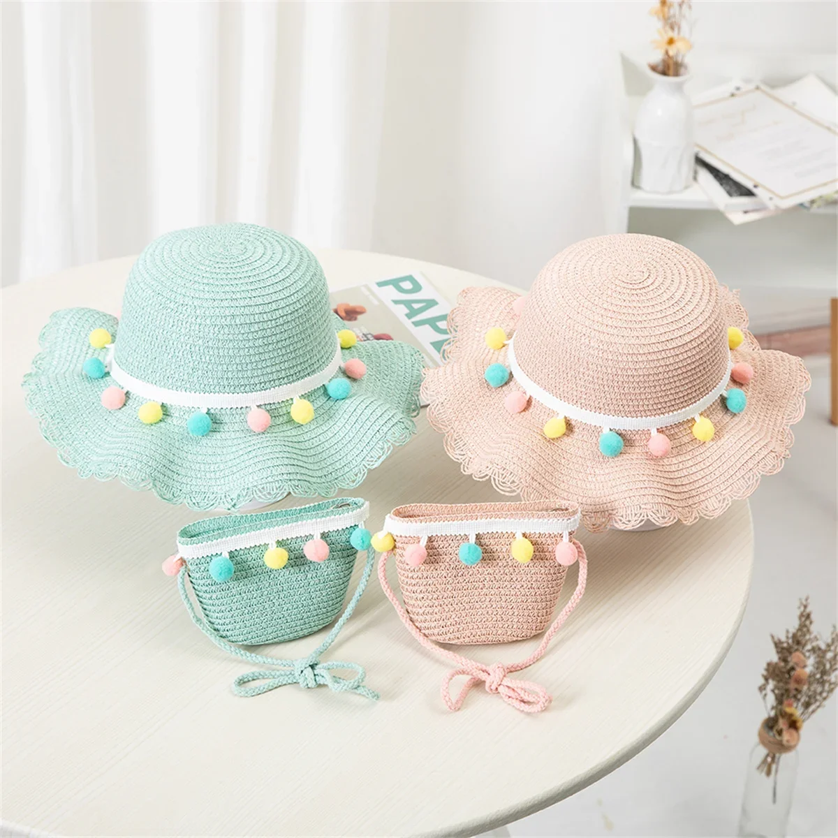 Kids Girls Summer Fashion Children Sunscreen Sun Hat Straw Hat Bag For Girls Cool Hat Girl Cute Breathable BabyAccessories