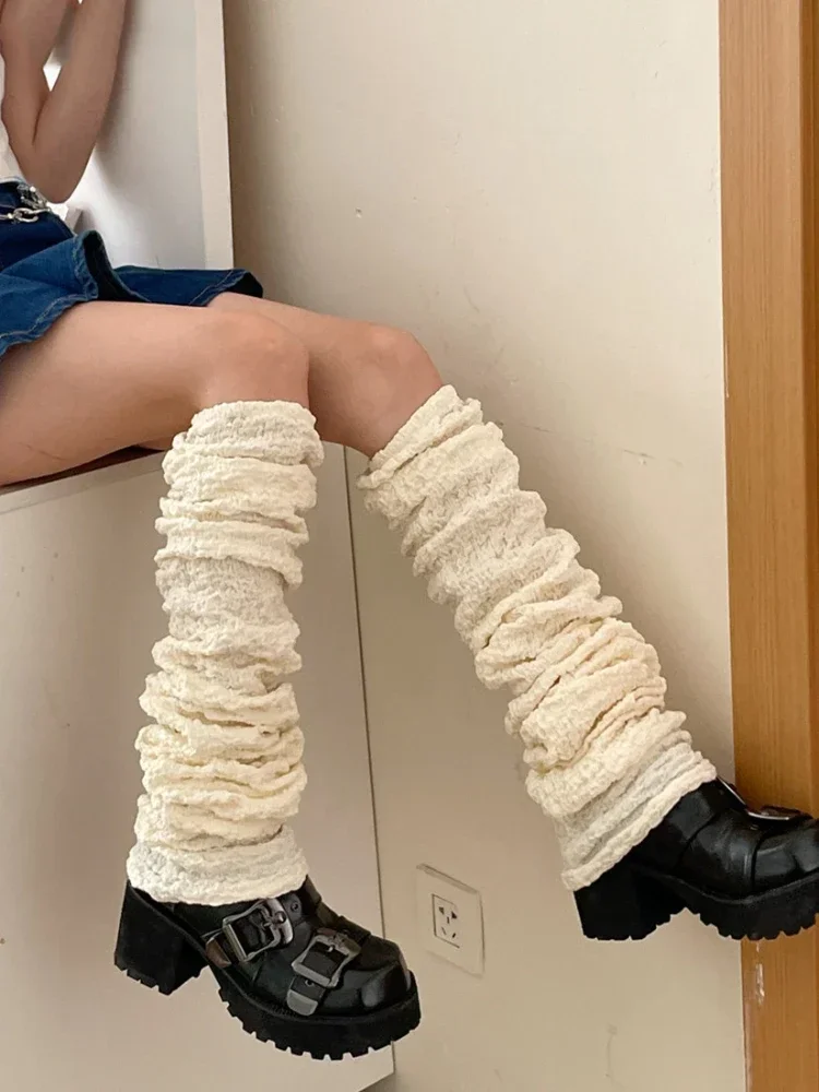 

Japanese Grunge Fairy Leg 2024 Autumn Women Solid Pleated Y2k Aesthetic Long Socks Harajuku E-girl Gothic Emo Streetwear Sock