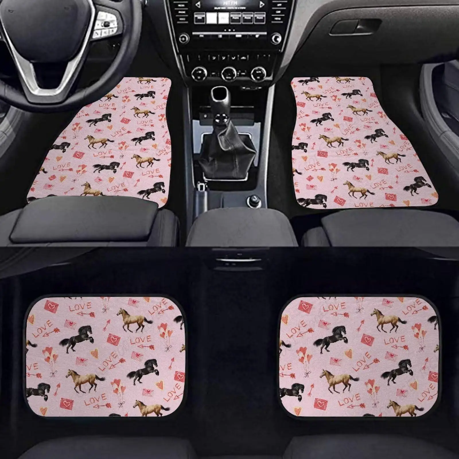 

Alfombrillas Universales Para Coche Con Letras Amor Caballo, Color Rosa, Juego 4 Uds., Alfombrillas Lanteras Y Traseras Para