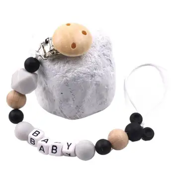 Clipe chupeta silicone feito à mão para bebês, nome personalizado, miçangas, mouse, corrente, suporte de chupeta, bebê, seguro, mordedor